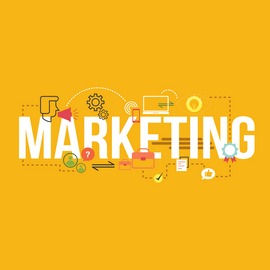 Marketing felirat illusztrációkkal